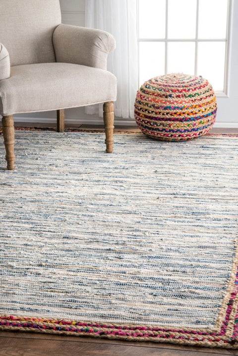 Beige Blue Jute Braided Oval Rugfor Living Room – Bedroom Ready handmade by LoomifyHome