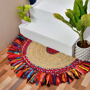 White Beige Jute Braided Half Moon Doormatfor Living Room handmade by LoomifyHome