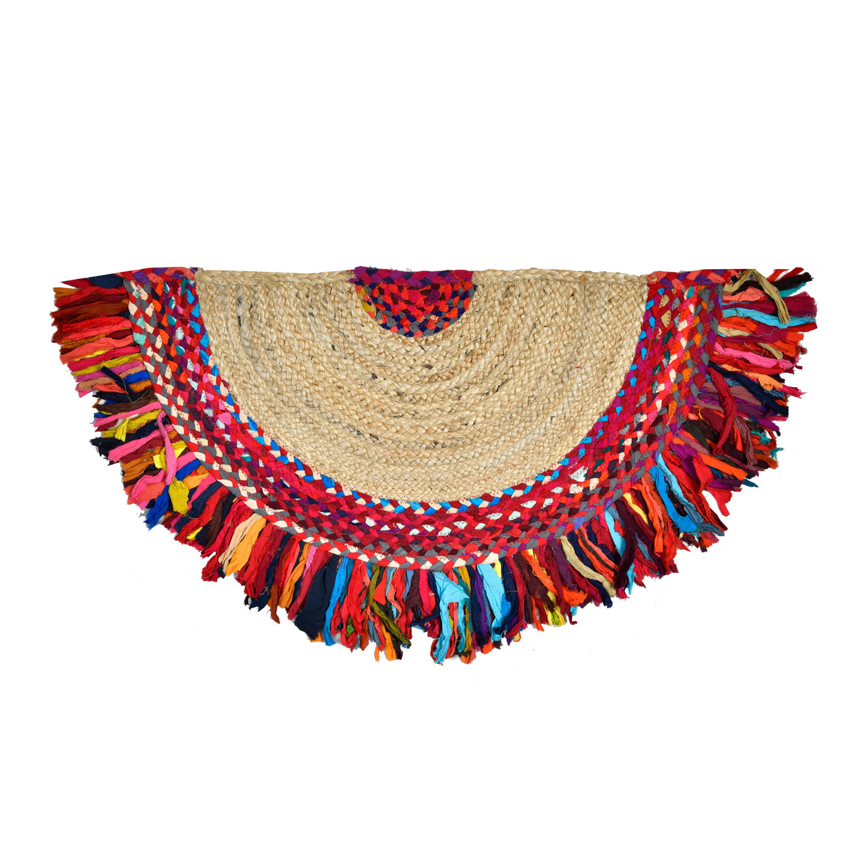 White Beige Jute Braided Half Moon Doormatfor Living Room handmade by LoomifyHome