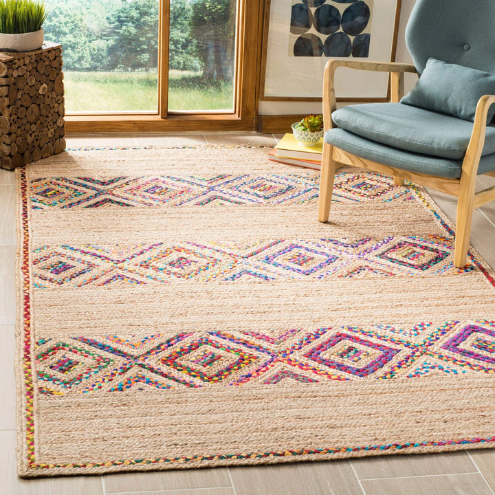 Beige Blue Jute Braided Area Rugfor Living Room – Geometric handmade by LoomifyHome