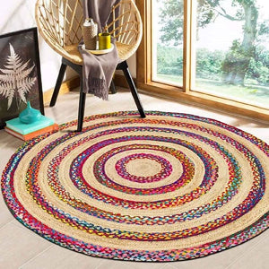 Beige Blue Jute Braided Round Rugfor Living Room – Artisan Style 35 handmade by LoomifyHome