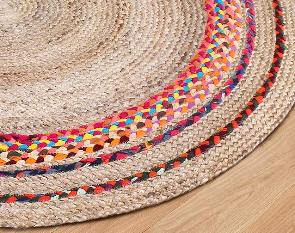 Beige Blue Jute Braided Round Rugfor Living Room – Carnivale handmade by LoomifyHome