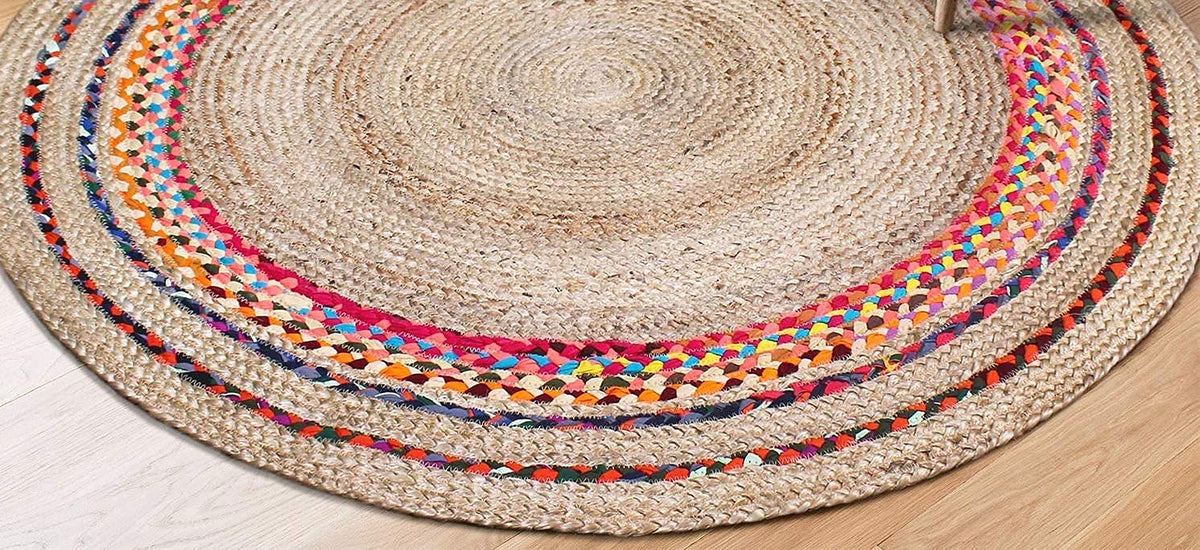 Beige Blue Jute Braided Round Rugfor Living Room – Carnivale handmade by LoomifyHome