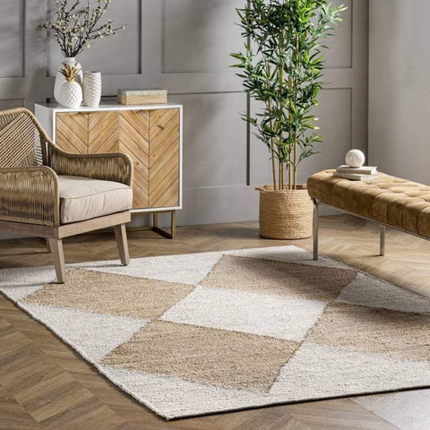Beige Blue Jute Braided Oval Rugfor Living Room – Scalloped handmade by LoomifyHome