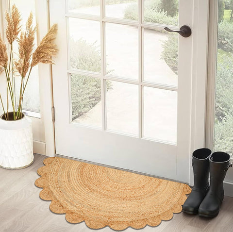 White Beige Jute Braided Half Moon Doormatfor Living Room – Artisan Style 8 handmade by LoomifyHome