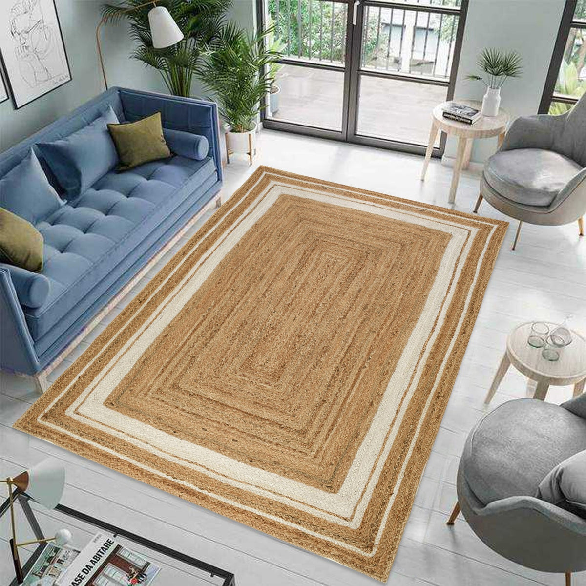 White Beige Jute Braided Runner Rugfor Living Room – 12x15 handmade by LoomifyHome