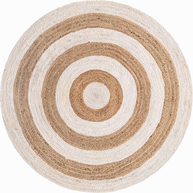 White Beige Jute Braided Round Rugfor Living Room – Solid handmade by LoomifyHome