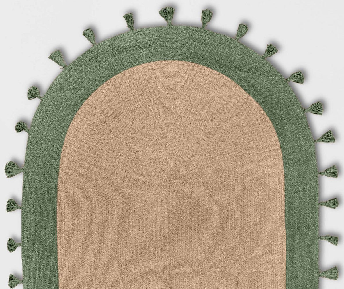 Green Multicolor Jute Braided Oval Rugfor Living Room – Bohemian handmade by LoomifyHome