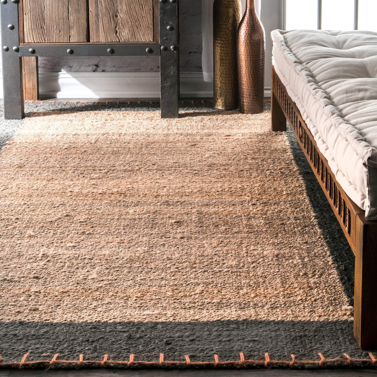 Beige Blue Jute Braided Area Rugfor Living Room – 24 x 36 handmade by LoomifyHome