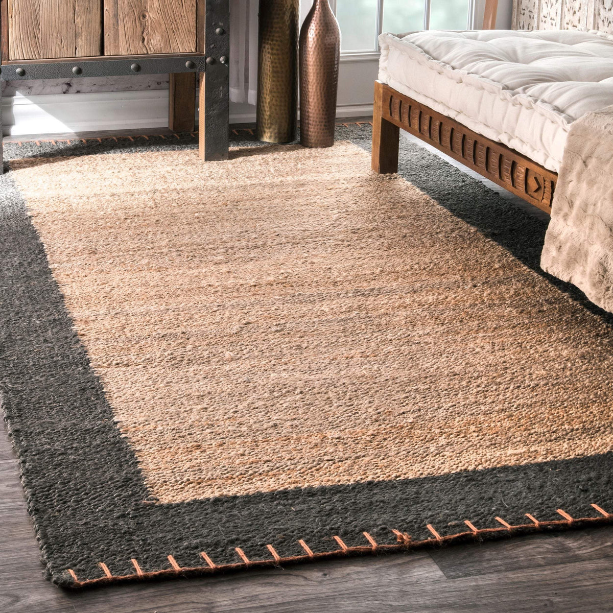 Beige Blue Jute Braided Area Rugfor Living Room – 24 x 36 handmade by LoomifyHome