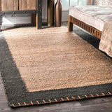 Beige Blue Jute Braided Area Rugfor Living Room – 24 x 36 handmade by LoomifyHome