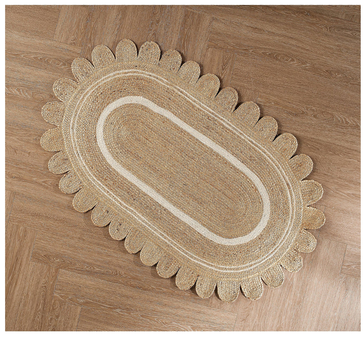 Multicolor Jute Braided Doormatfor Living Room – Scalloped handmade by LoomifyHome