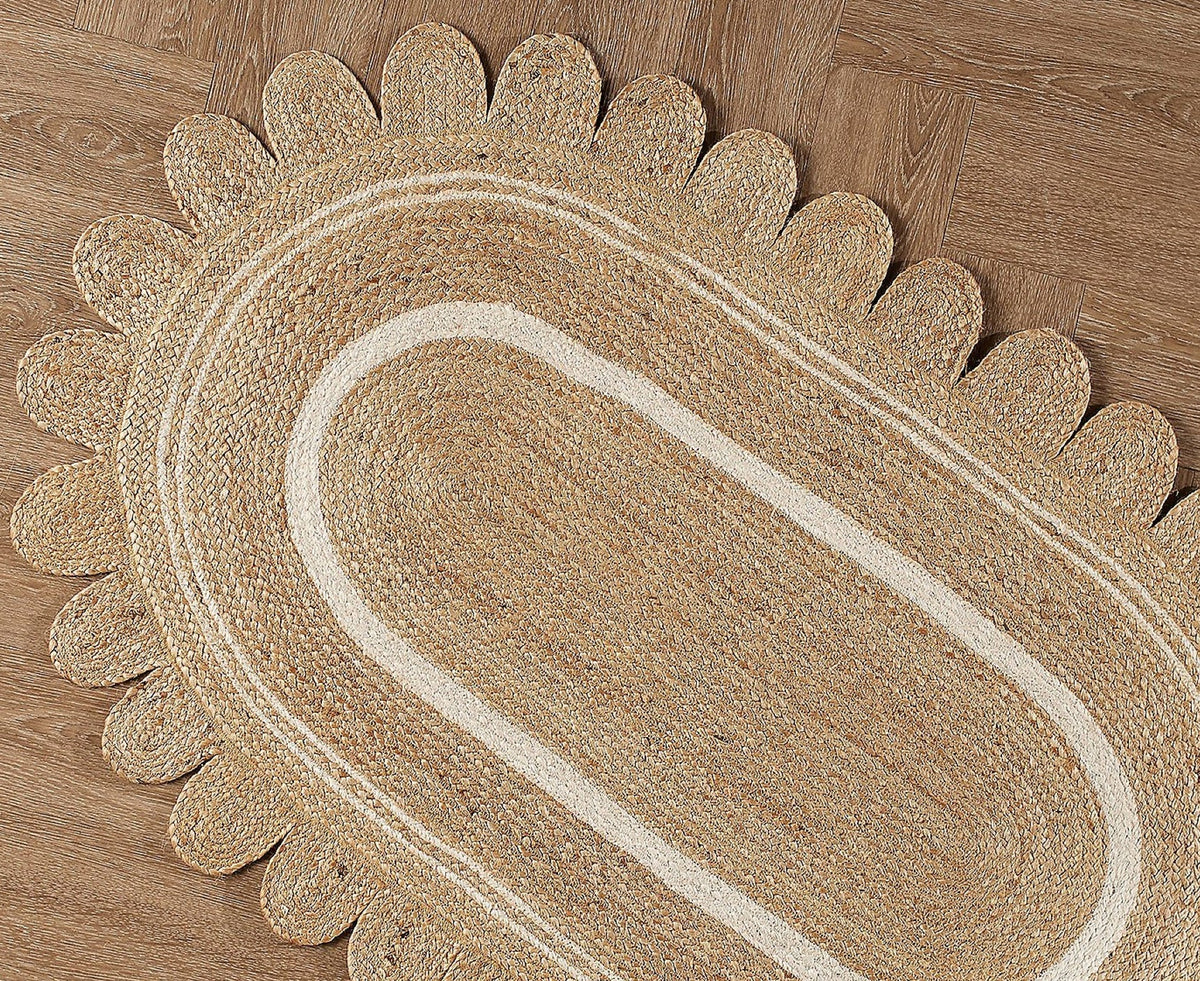 Multicolor Jute Braided Doormatfor Living Room – Scalloped handmade by LoomifyHome