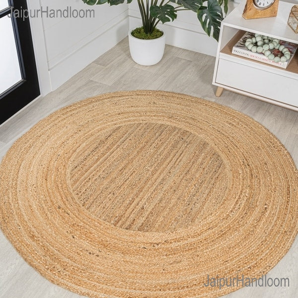 White Beige Jute Braided Round Rugfor Living Room – Entry handmade by LoomifyHome