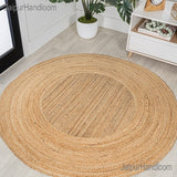 White Beige Jute Braided Round Rugfor Living Room – Entry handmade by LoomifyHome