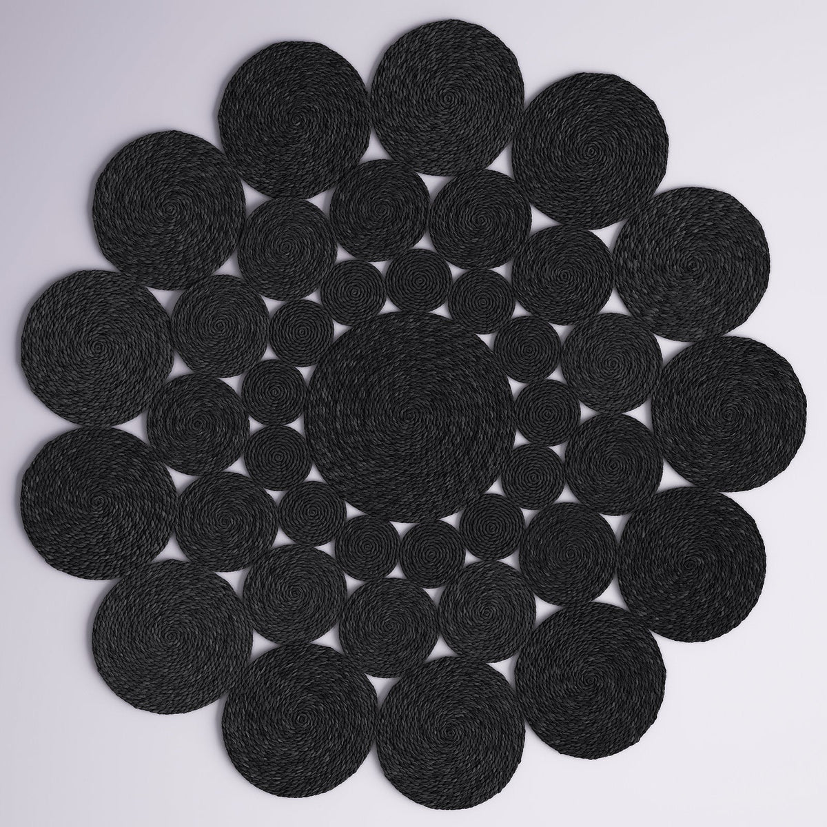 Black White Jute Braided Round Rugfor Living Room handmade by LoomifyHome