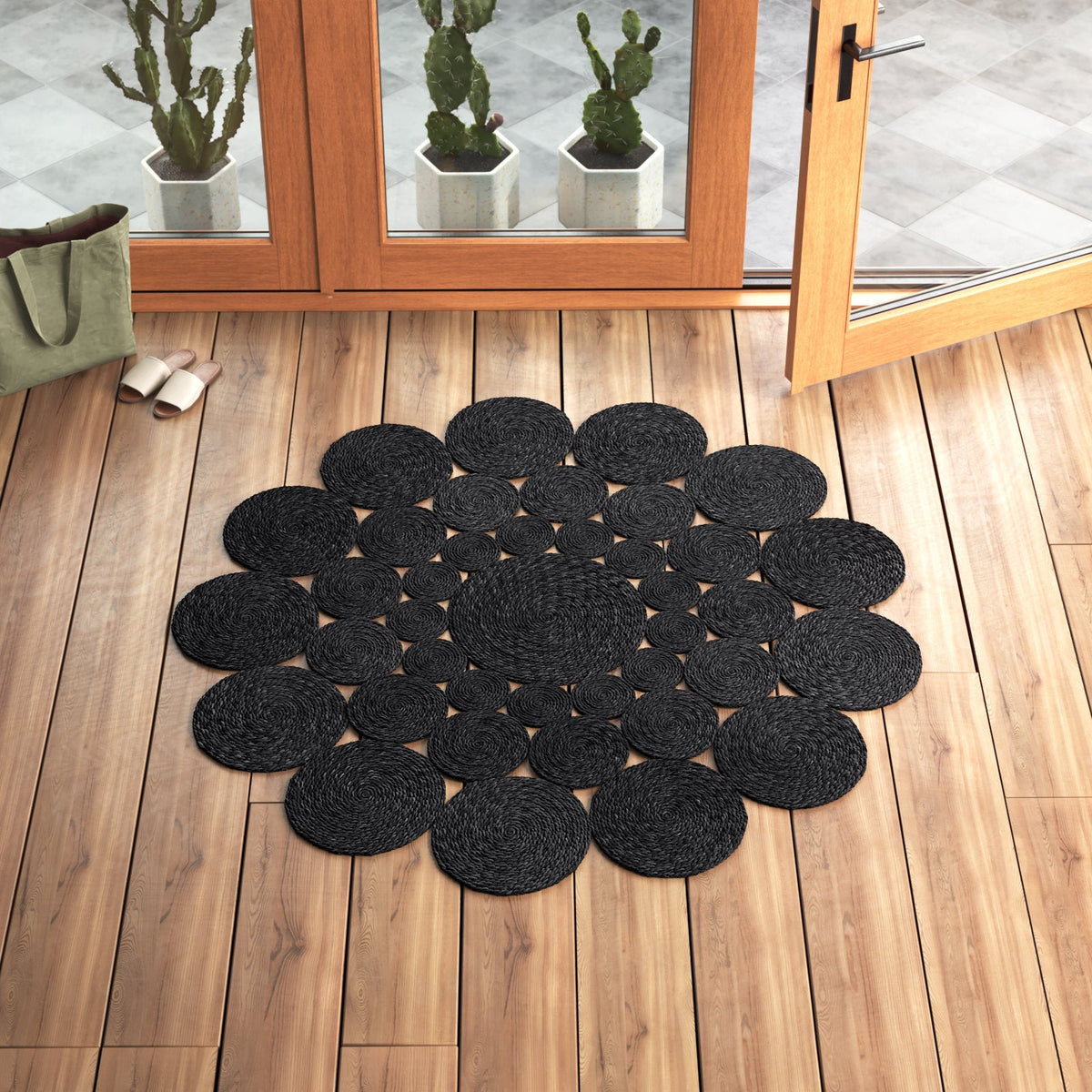 Black White Jute Braided Round Rugfor Living Room handmade by LoomifyHome