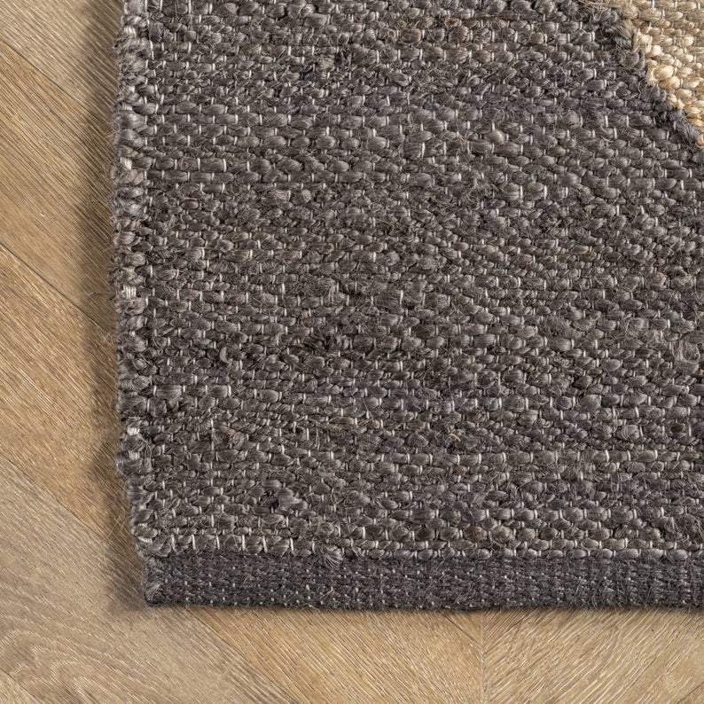 Beige Blue Jute Braided Runner Rugfor Living Room – Farmhouse handmade by LoomifyHome