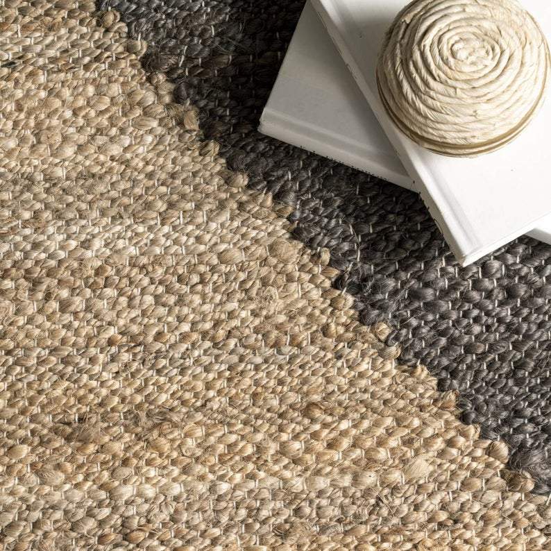 Beige Blue Jute Braided Runner Rugfor Living Room – Farmhouse handmade by LoomifyHome
