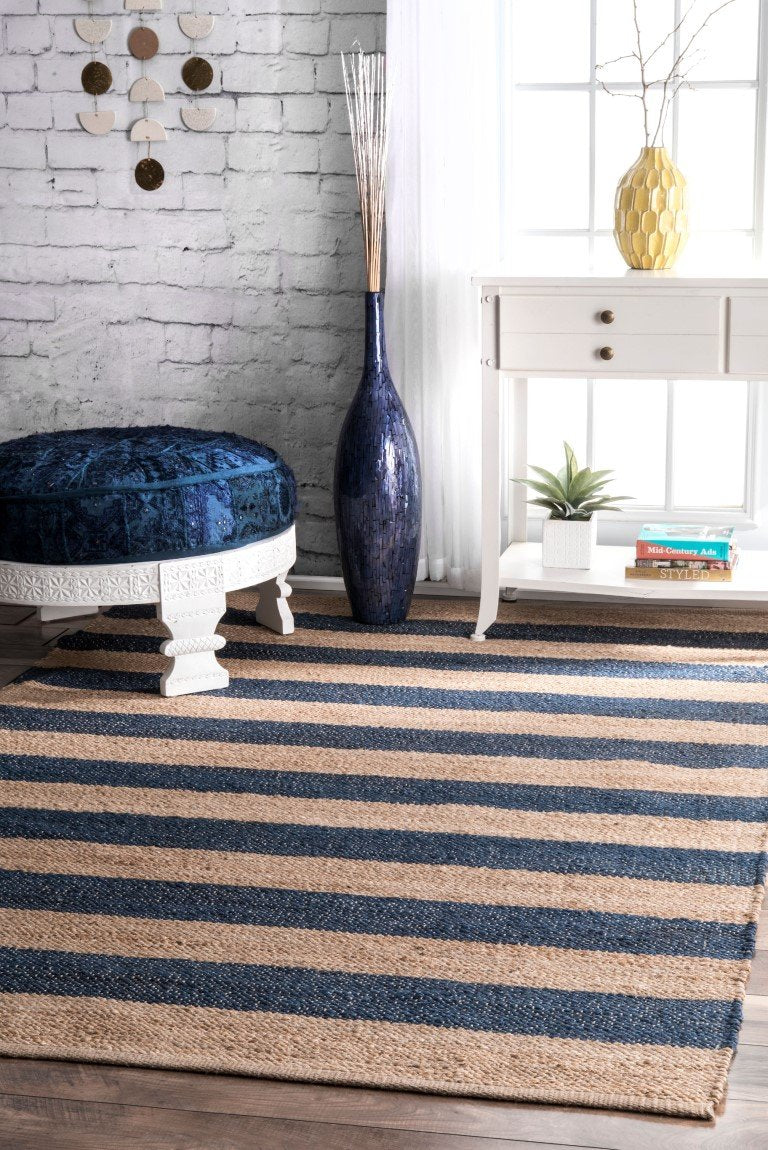 Beige Blue Jute Braided Runner Rugfor Living Room – Living handmade by LoomifyHome