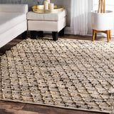 Beige Blue Jute Braided Area Rugfor Living Room – 36 x 60 handmade by LoomifyHome