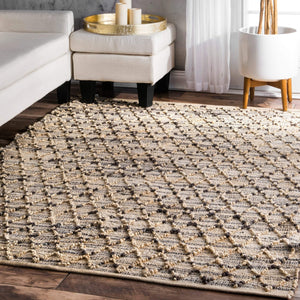Beige Blue Jute Braided Area Rugfor Living Room – 36 x 60 handmade by LoomifyHome