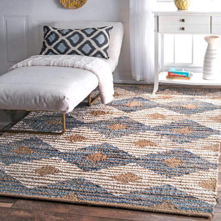Beige Blue Jute Braided Oval Rugfor Living Room – 2 x 3 handmade by LoomifyHome