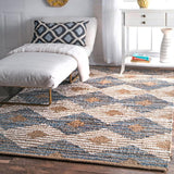 Beige Blue Jute Braided Oval Rugfor Living Room – 2 x 3 handmade by LoomifyHome