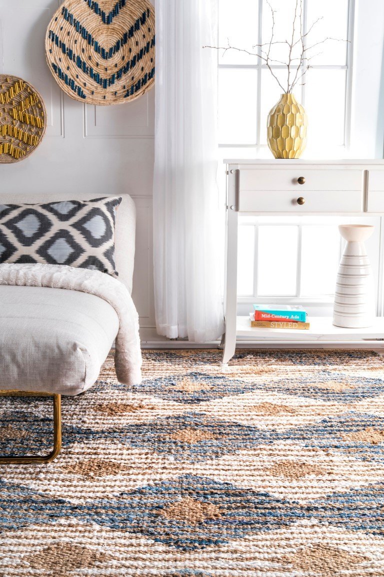 Beige Blue Jute Braided Oval Rugfor Living Room – 2 x 3 handmade by LoomifyHome