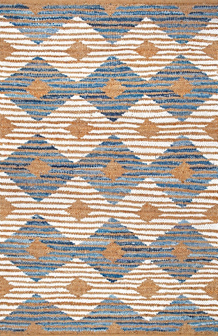Beige Blue Jute Braided Oval Rugfor Living Room – 2 x 3 handmade by LoomifyHome