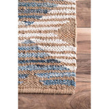 Beige Blue Jute Braided Oval Rugfor Living Room – 2 x 3 handmade by LoomifyHome