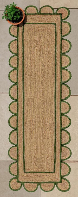 Beige Green Jute Braided Runner Rugfor Living Room – Bohemian handmade by LoomifyHome