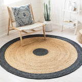 Beige Blue Jute Braided Round Rugfor Living Room – Bedroom Ready handmade by LoomifyHome