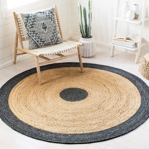Beige Blue Jute Braided Round Rugfor Living Room – Bedroom Ready handmade by LoomifyHome