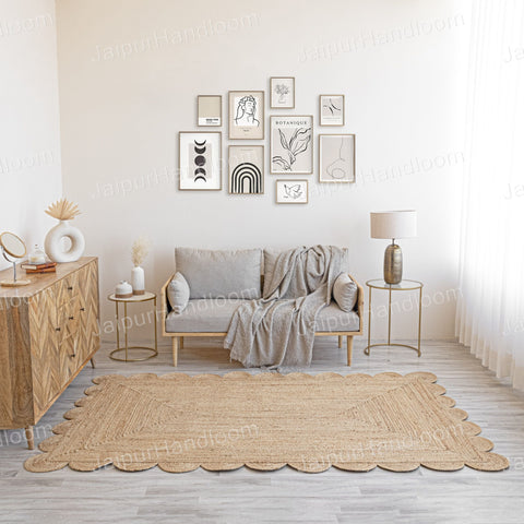 Beige Jute Braided Runner Rugfor Living Room – 144 x 180 handmade by LoomifyHome