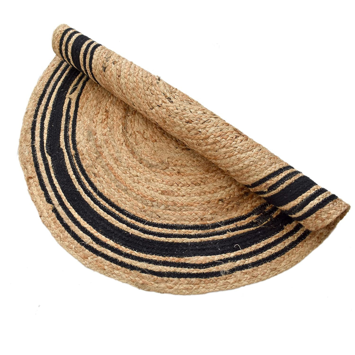 White Beige Jute Braided Round Rugfor Living Room – Striped handmade by LoomifyHome