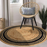 White Beige Jute Braided Round Rugfor Living Room – Striped handmade by LoomifyHome
