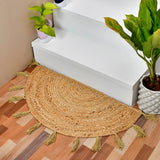 White Beige Jute Braided Half Moon Doormatfor Living Room – Natural handmade by LoomifyHome