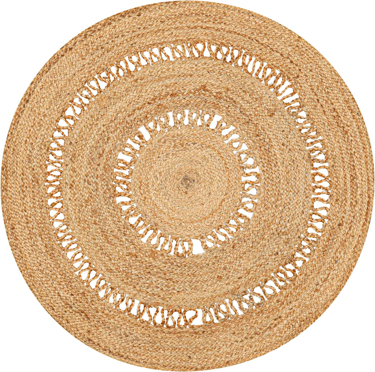 White Beige Jute Braided Round Rugfor Living Room – Border handmade by LoomifyHome