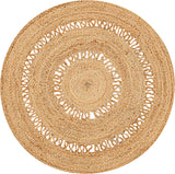 White Beige Jute Braided Round Rugfor Living Room – Border handmade by LoomifyHome