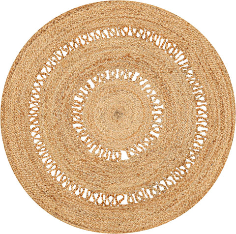 White Beige Jute Braided Round Rugfor Living Room – Border handmade by LoomifyHome