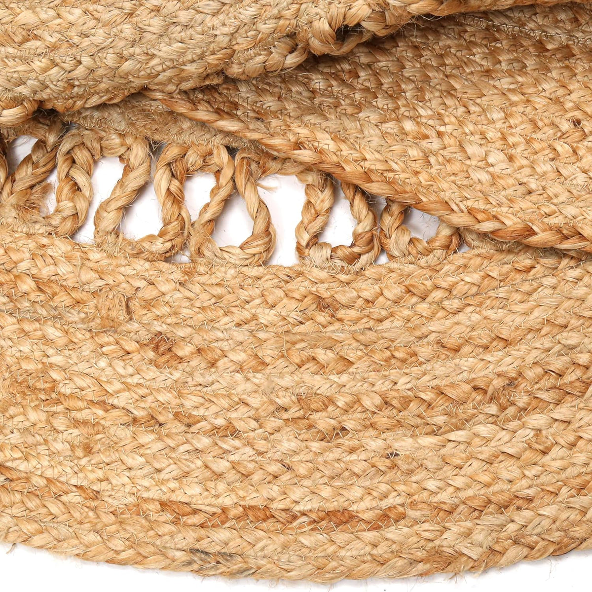 White Beige Jute Braided Round Rugfor Living Room – Border handmade by LoomifyHome