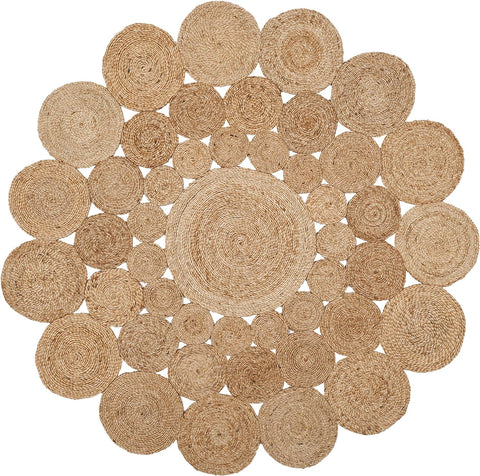 White Beige Jute Braided Round Rugfor Living Room – Signature Pattern handmade by LoomifyHome