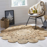 White Beige Jute Braided Round Rugfor Living Room – Signature Pattern handmade by LoomifyHome