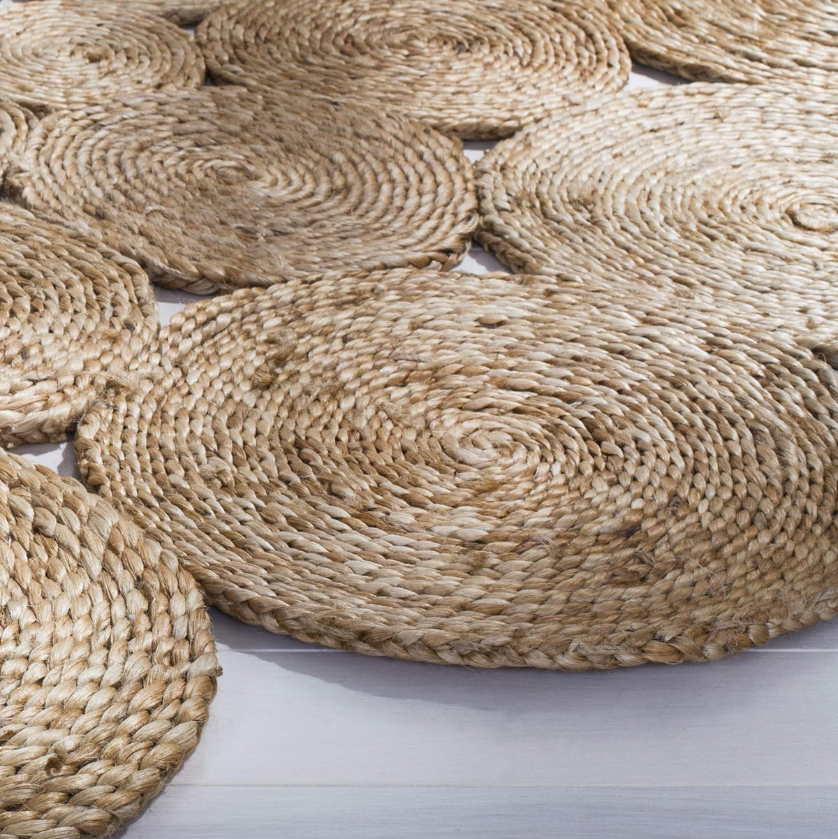 White Beige Jute Braided Round Rugfor Living Room – Signature Pattern handmade by LoomifyHome