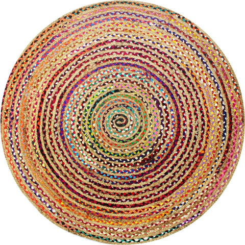 White Beige Jute Braided Round Rugfor Living Room – Geometric handmade by LoomifyHome