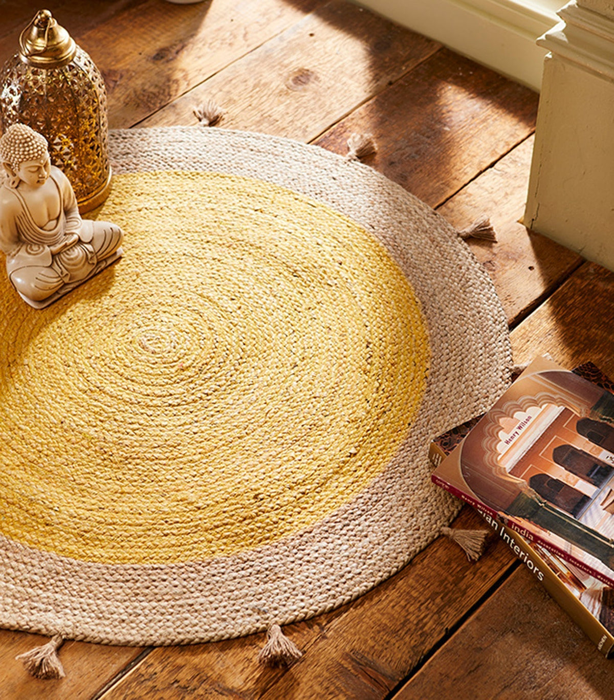 Beige Blue Jute Braided Round Rugfor Living Room – Heritage Weave handmade by LoomifyHome