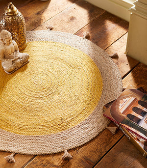 Beige Blue Jute Braided Round Rugfor Living Room – Heritage Weave handmade by LoomifyHome