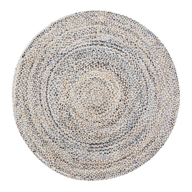 Beige Blue Jute Braided Round Rugfor Living Room – Artisan Style 23 handmade by LoomifyHome