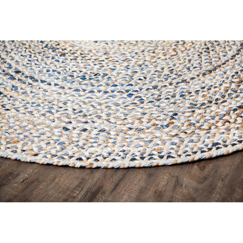 Beige Blue Jute Braided Round Rugfor Living Room – Artisan Style 23 handmade by LoomifyHome